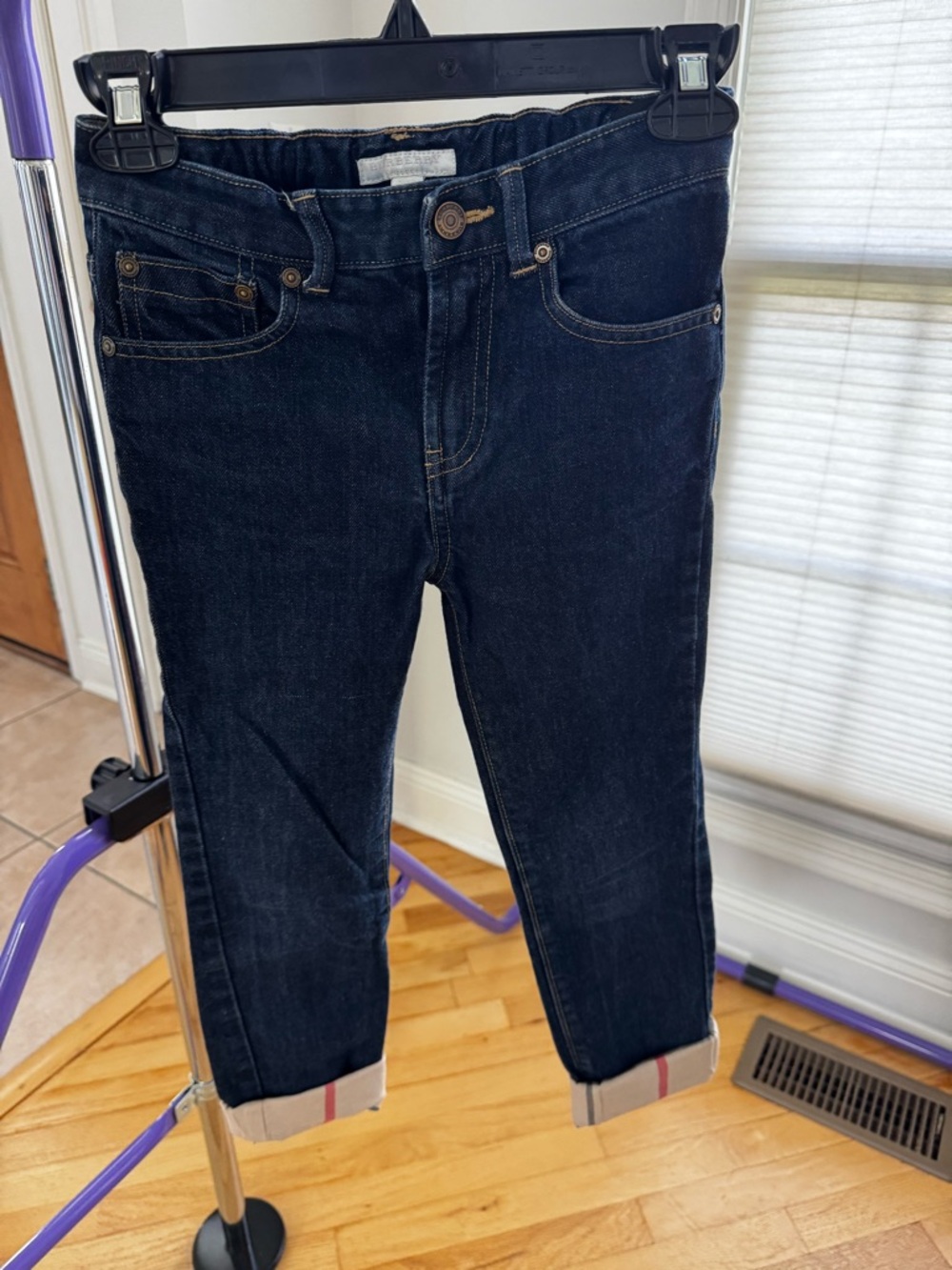 Burberry Kids Dark Blue Slim Straight Jeans with Cuffed Hem
